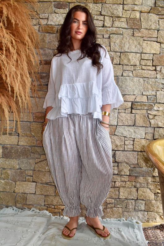 Sundaze Cheesecloth Chalk Stripe Bloomer Pant White