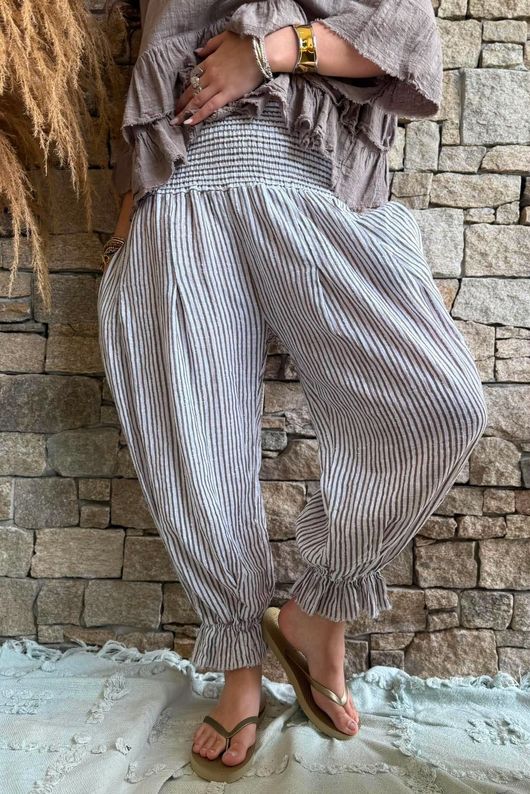 Sundaze Cheesecloth Chalk Stripe Bloomer Pant White