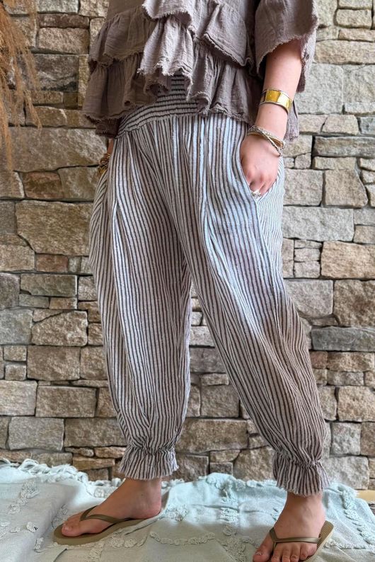 Sundaze Cheesecloth Chalk Stripe Bloomer Pant White