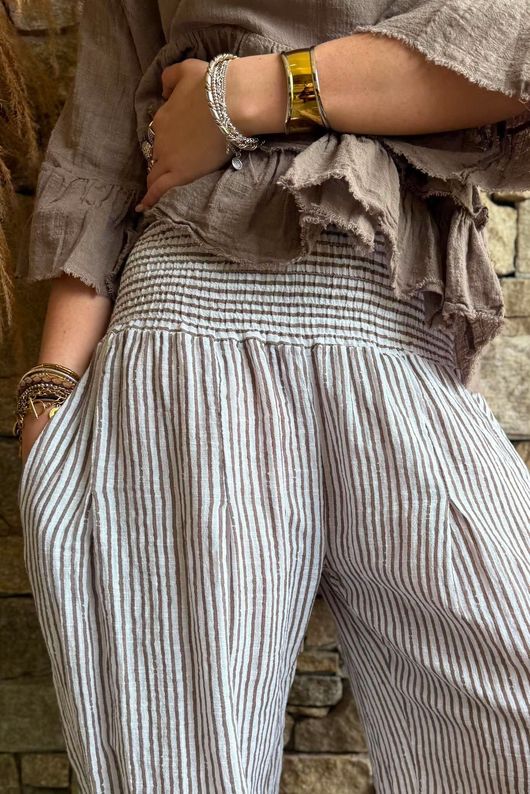 Sundaze Cheesecloth Chalk Stripe Bloomer Pant White