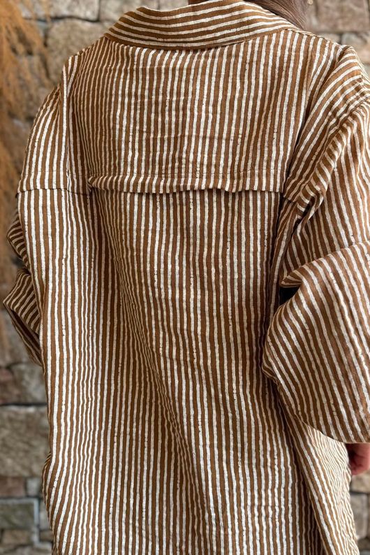 Sundaze Cheesecloth Chalk Stripe Boyfriend Shirt Hazelnut