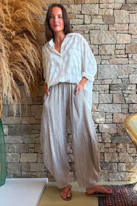 Sundaze Cheesecloth Chalk Stripe Classic Barrel Pant Calico