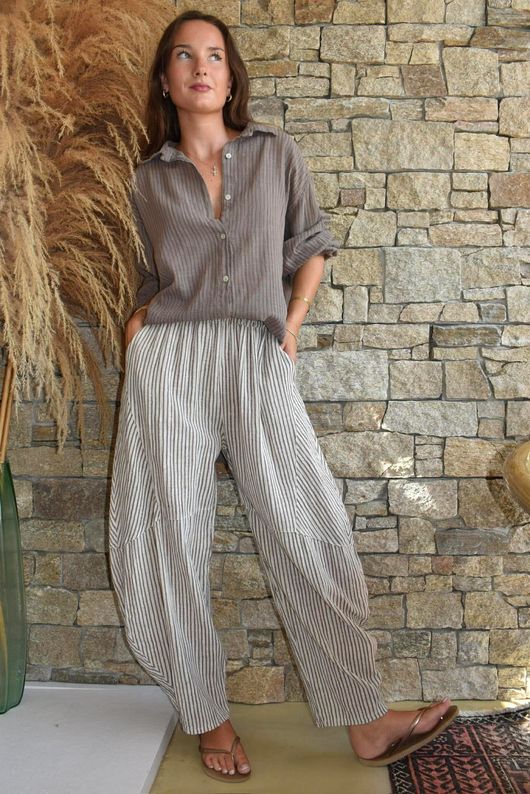 Sundaze Cheesecloth Chalk Stripe Classic Barrel Pant Calico