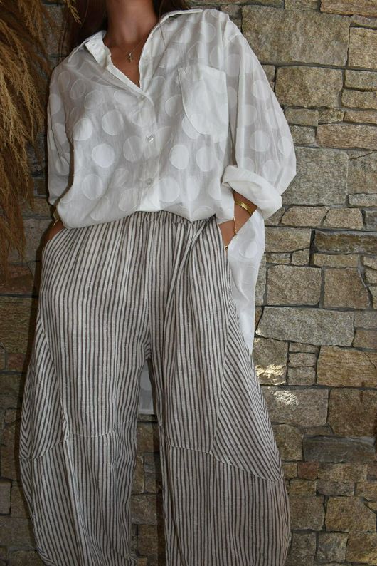 Sundaze Cheesecloth Chalk Stripe Classic Barrel Pant Calico