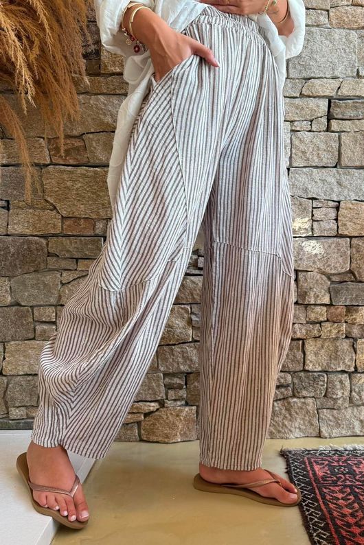 Sundaze Cheesecloth Chalk Stripe Classic Barrel Pant Calico