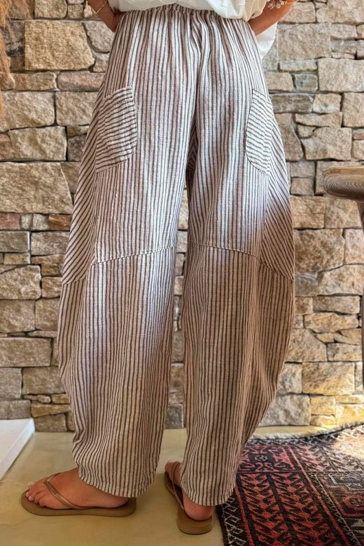 Sundaze Cheesecloth Chalk Stripe Classic Barrel Pant Calico