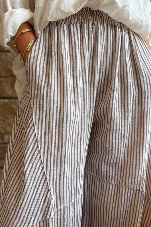 Sundaze Cheesecloth Chalk Stripe Classic Barrel Pant Calico
