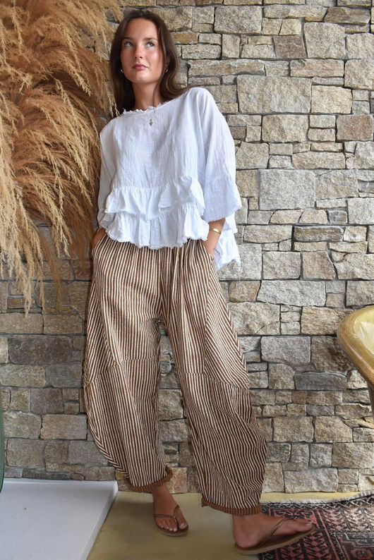 Sundaze Cheesecloth Chalk Stripe Classic Barrel Pant Hazelnut