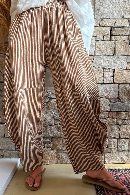 Sundaze Cheesecloth Chalk Stripe Classic Barrel Pant Hazelnut