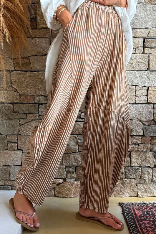 Sundaze Cheesecloth Chalk Stripe Classic Barrel Pant Hazelnut