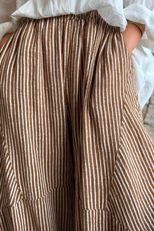 Sundaze Cheesecloth Chalk Stripe Classic Barrel Pant Hazelnut
