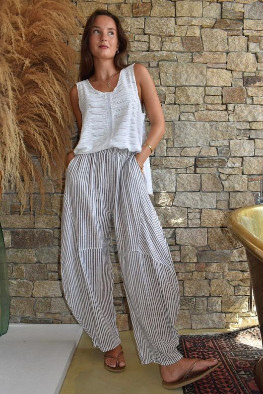 Sundaze Cheesecloth Chalk Stripe Classic Barrel Pant White