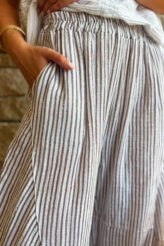 Sundaze Cheesecloth Chalk Stripe Classic Barrel Pant White