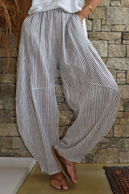Sundaze Cheesecloth Chalk Stripe Classic Barrel Pant White