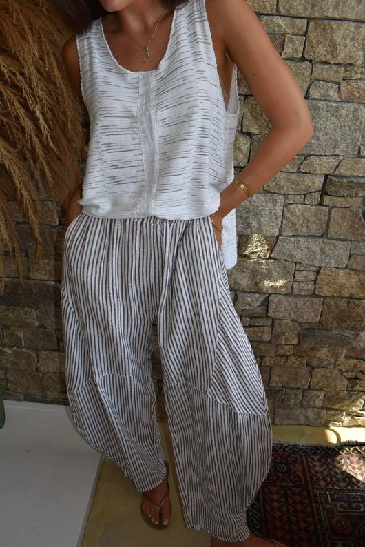 Sundaze Cheesecloth Chalk Stripe Classic Barrel Pant White
