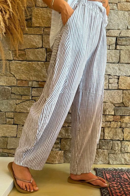 Sundaze Cheesecloth Chalk Stripe Classic Barrel Pant White