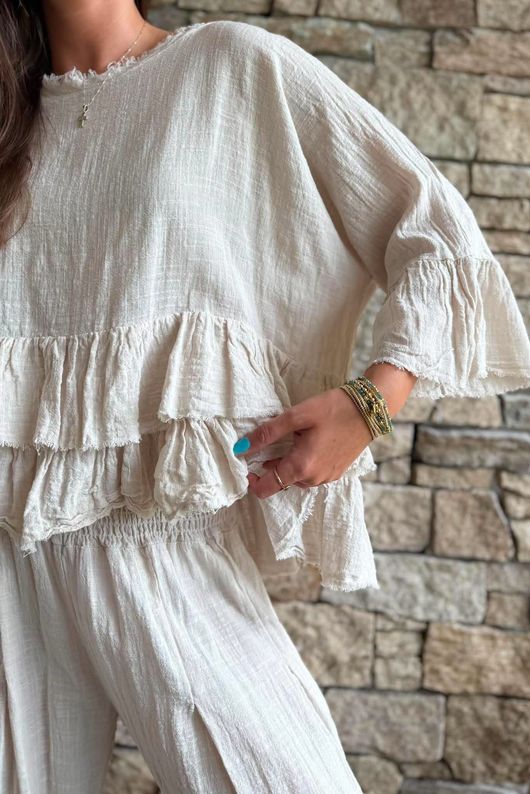Sundaze Cheesecloth Frill Top Calico