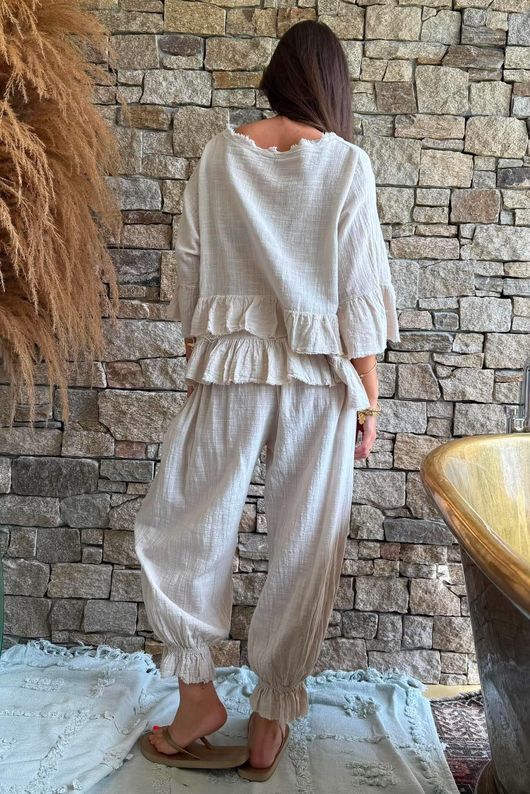 Sundaze Cheesecloth Frill Top Calico