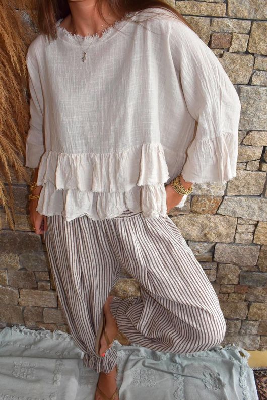 Sundaze Cheesecloth Frill Top Calico