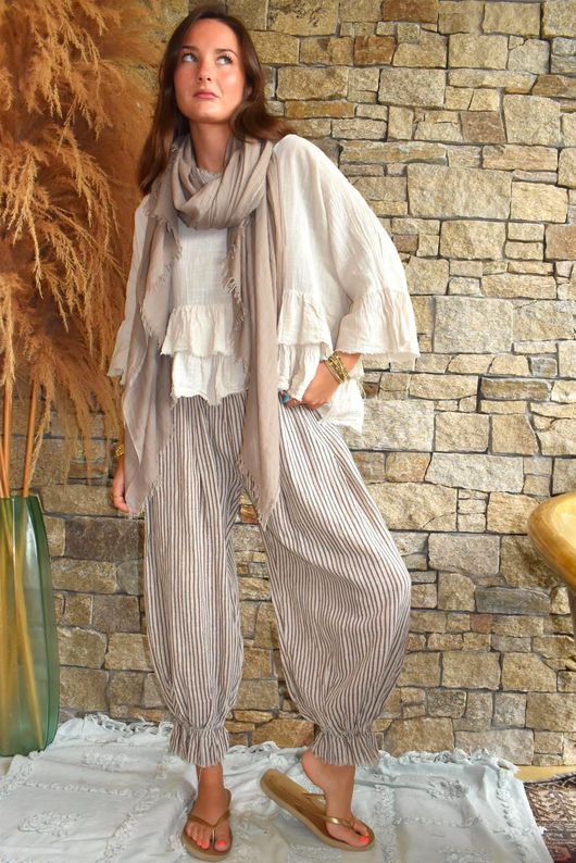 Sundaze Cheesecloth Frill Top Calico