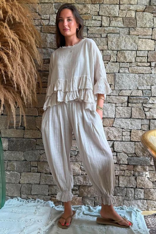 Sundaze Cheesecloth Frill Top Calico