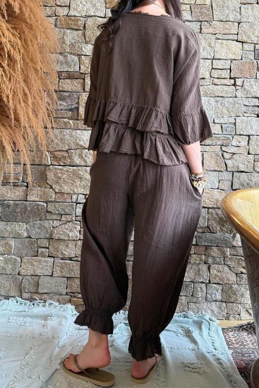 Sundaze Cheesecloth Frill Top Chocolate