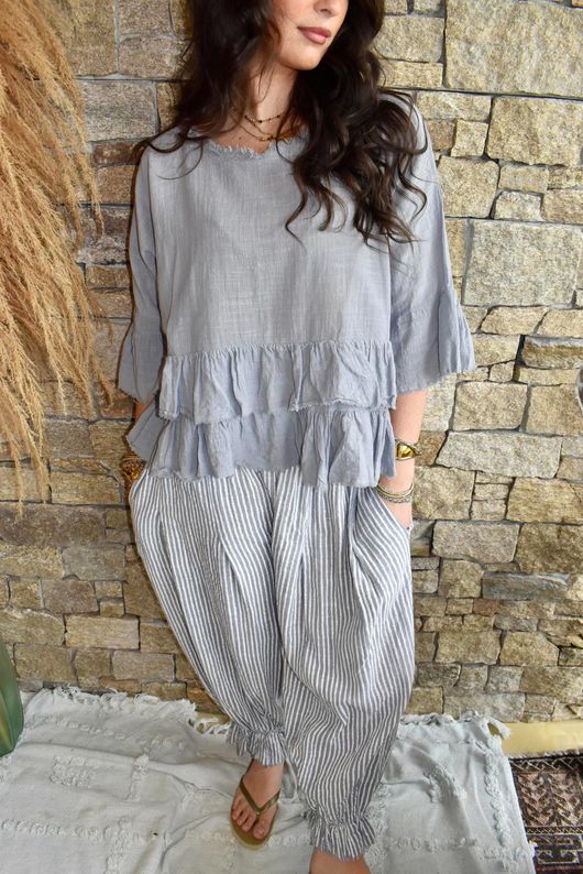 Sundaze Cheesecloth Frill Top Cloud