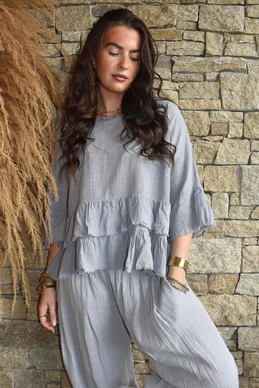 Sundaze Cheesecloth Frill Top Cloud