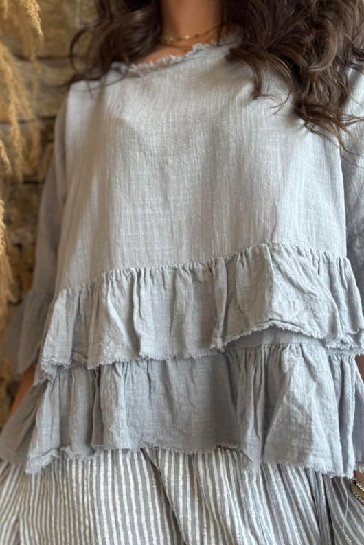 Sundaze Cheesecloth Frill Top Cloud