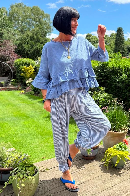 Sundaze Cheesecloth Frill Top Denim