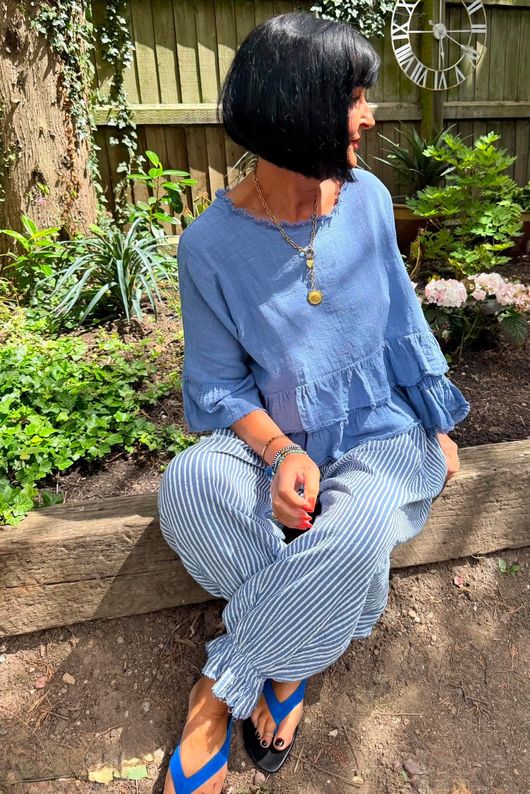 Sundaze Cheesecloth Frill Top Denim