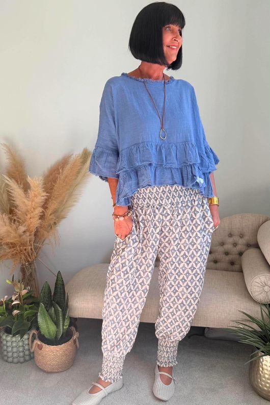 Sundaze Cheesecloth Frill Top Denim