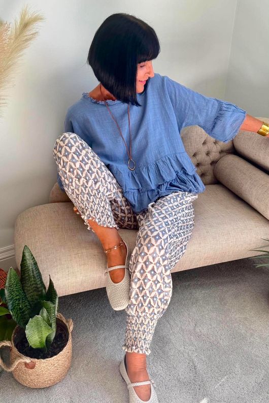 Sundaze Cheesecloth Frill Top Denim