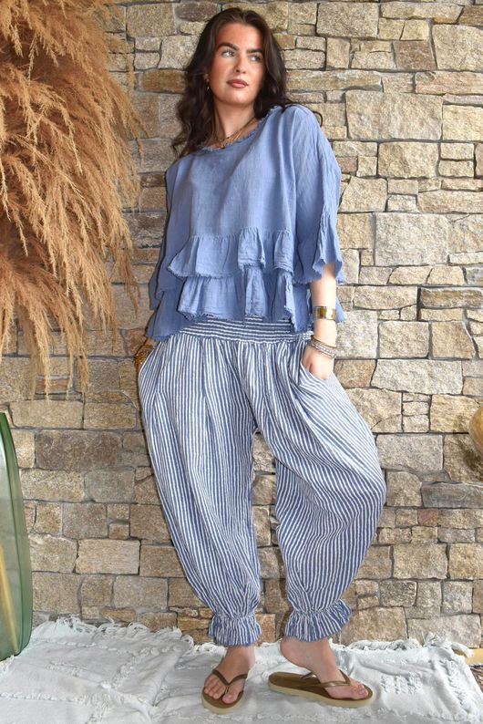 Sundaze Cheesecloth Frill Top Denim