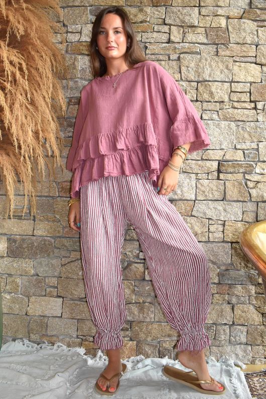 Sundaze Cheesecloth Frill Top Indian Pink