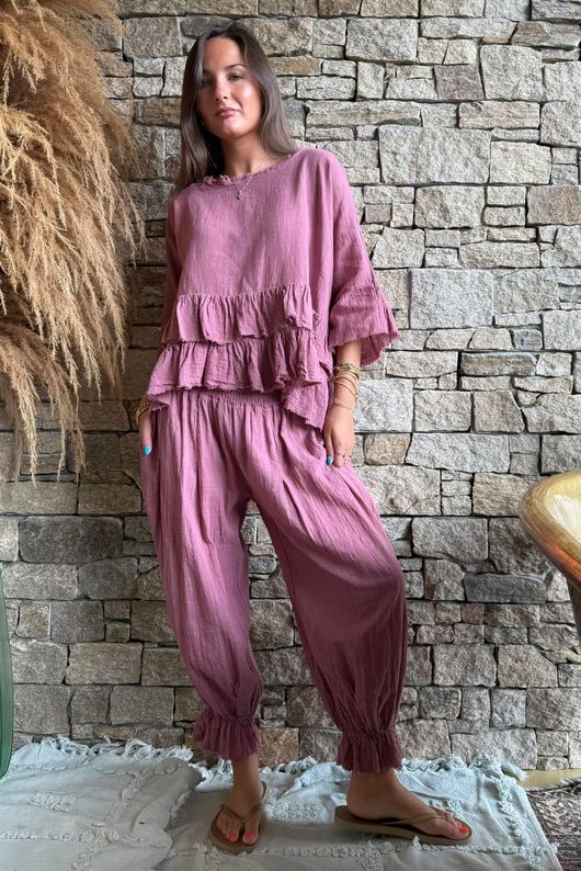 Sundaze Cheesecloth Frill Top Indian Pink