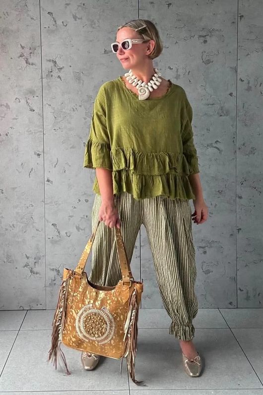 Sundaze Cheesecloth Frill Top Olive