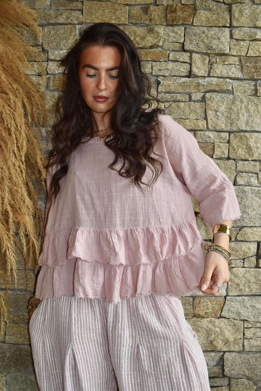 Sundaze Cheesecloth Frill Top Rose