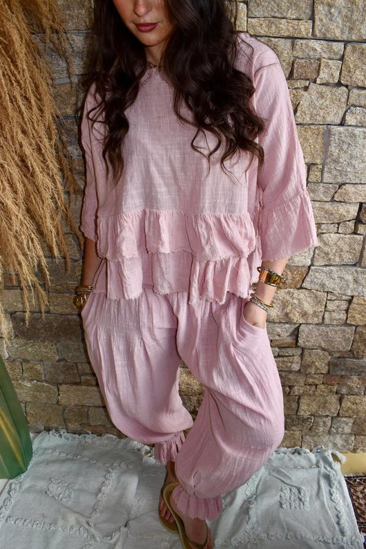 Sundaze Cheesecloth Frill Top Rose