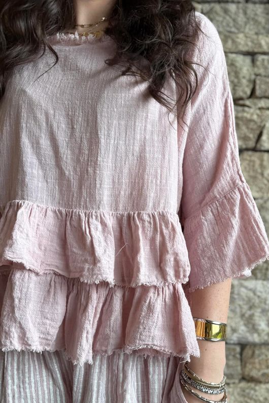 Sundaze Cheesecloth Frill Top Rose