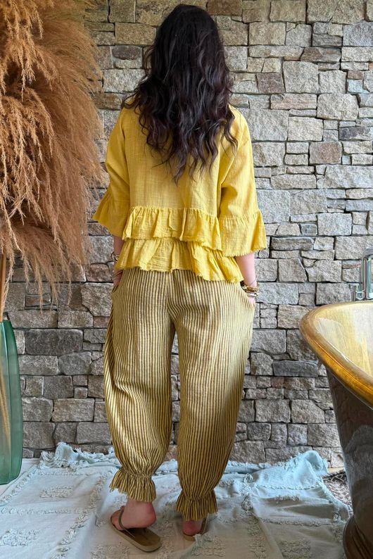 Sundaze Cheesecloth Frill Top Soft Ochre