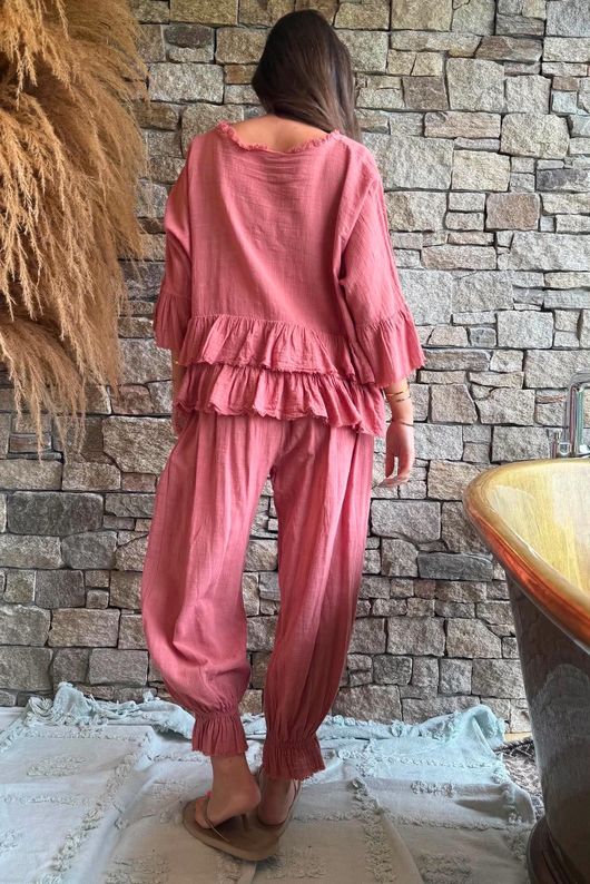 Sundaze Cheesecloth Frill Top Soft Terracotta