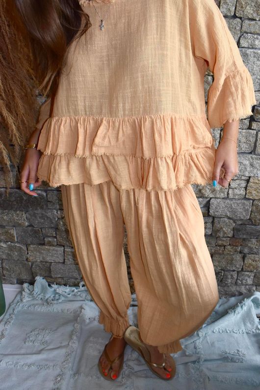 Sundaze Cheesecloth Frill Top Tuscan Sun