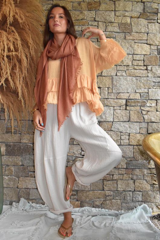 Sundaze Cheesecloth Frill Top Tuscan Sun