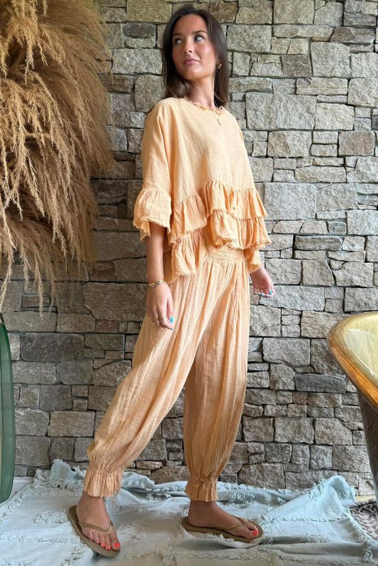 Sundaze Cheesecloth Frill Top Tuscan Sun