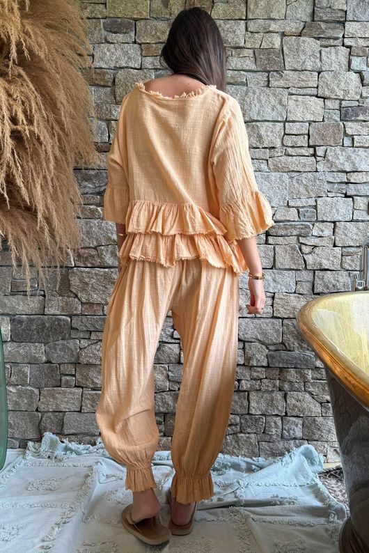 Sundaze Cheesecloth Frill Top Tuscan Sun