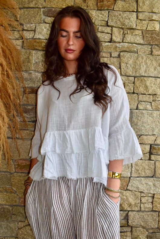 Sundaze Cheesecloth Frill Top White
