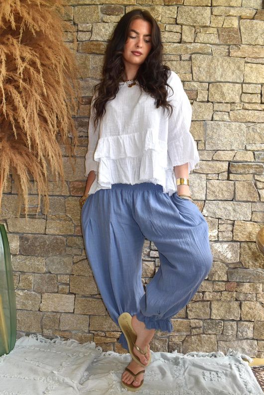 Sundaze Cheesecloth Frill Top White