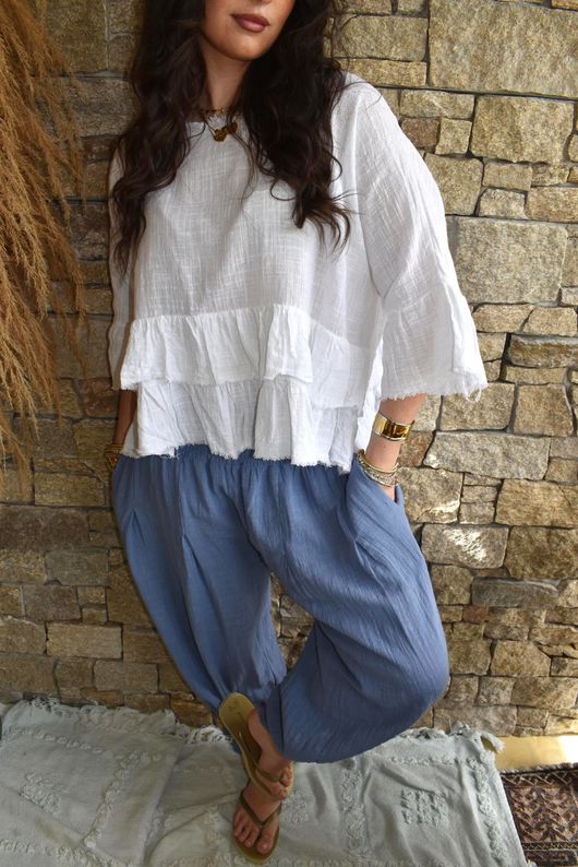 Sundaze Cheesecloth Frill Top White