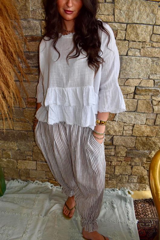 Sundaze Cheesecloth Frill Top White